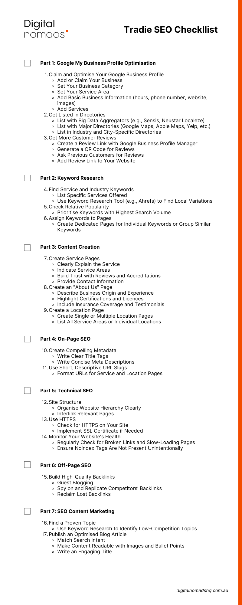 Tradie SEO Checklist